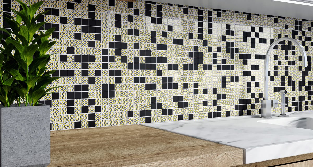 Inspiring Combination of Glass, Marble, and Textured Metal Tiles